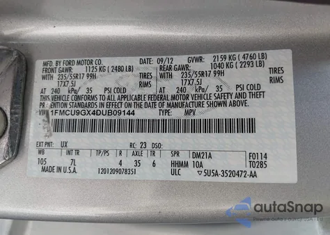 2013 Ford Escape Se z USA, uszkodzony, nr VIN 1FMCU9GX4DUB09144